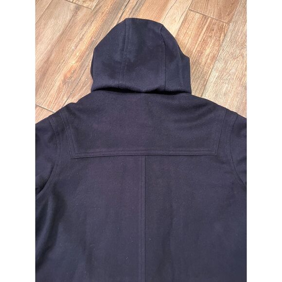 LL Bean Vintage Duffle Coat Womens Navy Blue Lambs Wool Hooded Lined Large - Picture 12 of 13